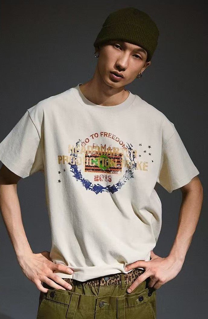 REMEDY Distressed Letter Print Short-sleeve T-shirt