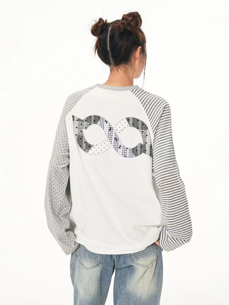 BIPOLAR Polka Dot Striped Raglan Long-sleeves T-shirts