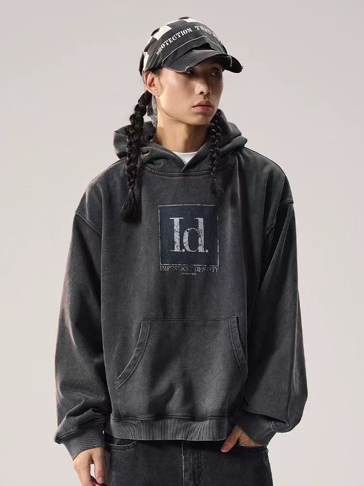 REMEDY Washed Distressed Printing Hoodie