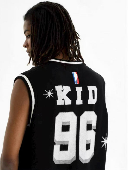 STK 96 Number Embroidered V-Neck Knit Vest