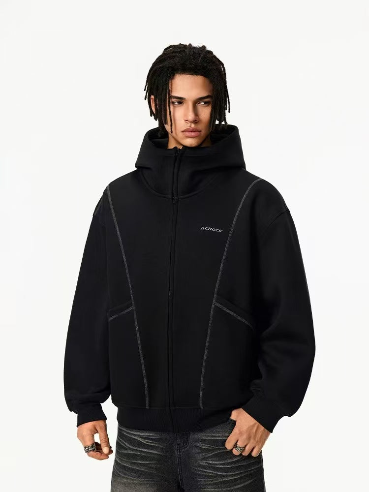 ACHOCK Heavy Air Layer Cardigan Zipper Sweatshirt