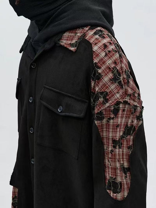 ATRY Destructive Plaid Patchwork Irregular Jacket
