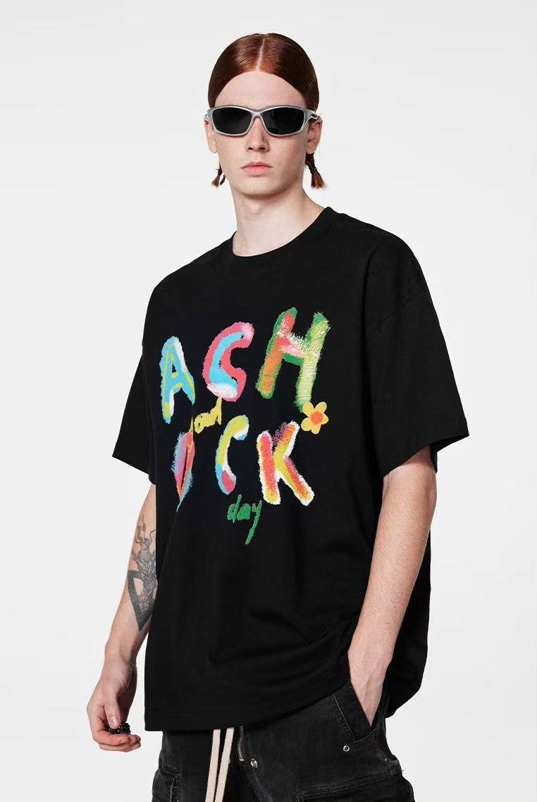 ACHOCK Watercolor Handwritten Logo Printed T-shirt