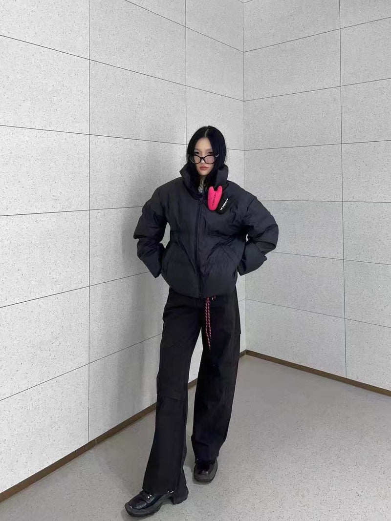 ACHOCK PU Leather Velcro Down Jacket