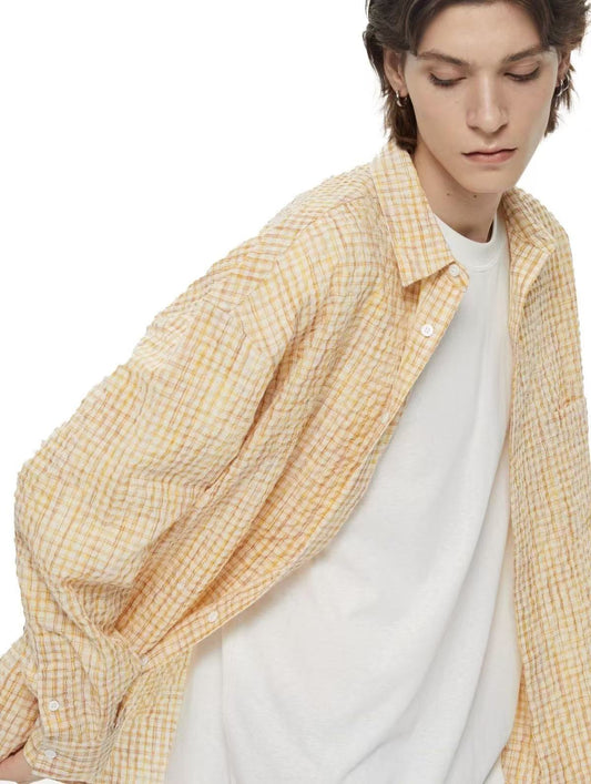 WASSUP Pocket Plaid Long Sleeve Polo