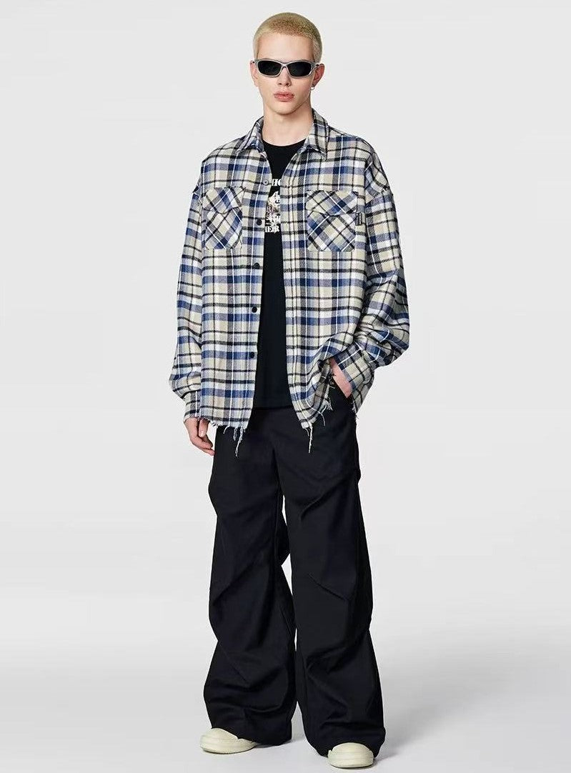 ACHOCK Retro Plaid Tassel Long-sleeve Shirt