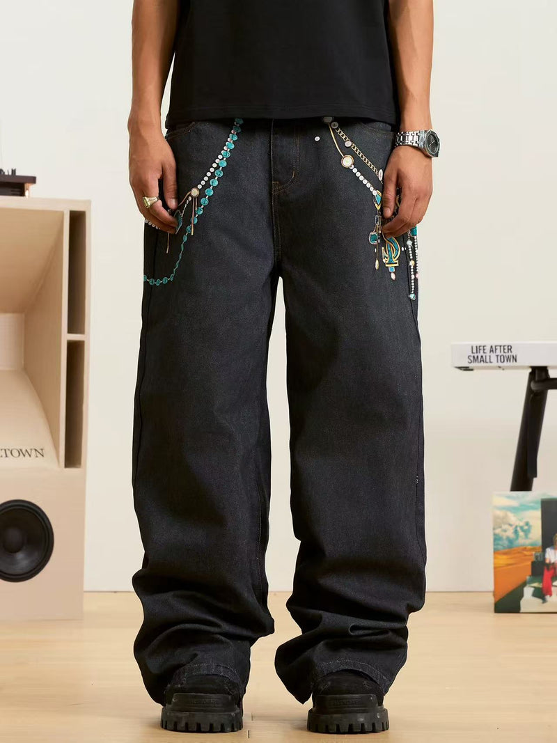 STK Heavy Work 3D Turquoise Pearl Printed Jeans