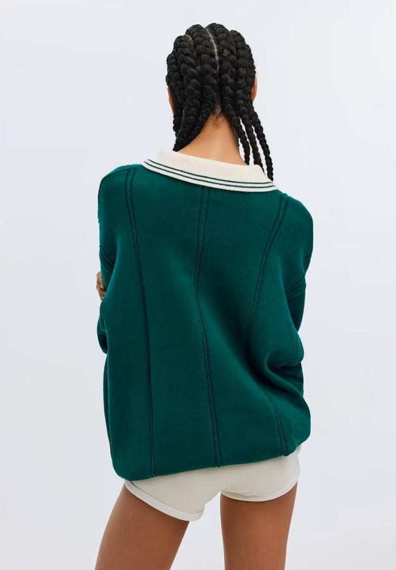 ATRY Contrast Embroidered POLO Striped Sweater
