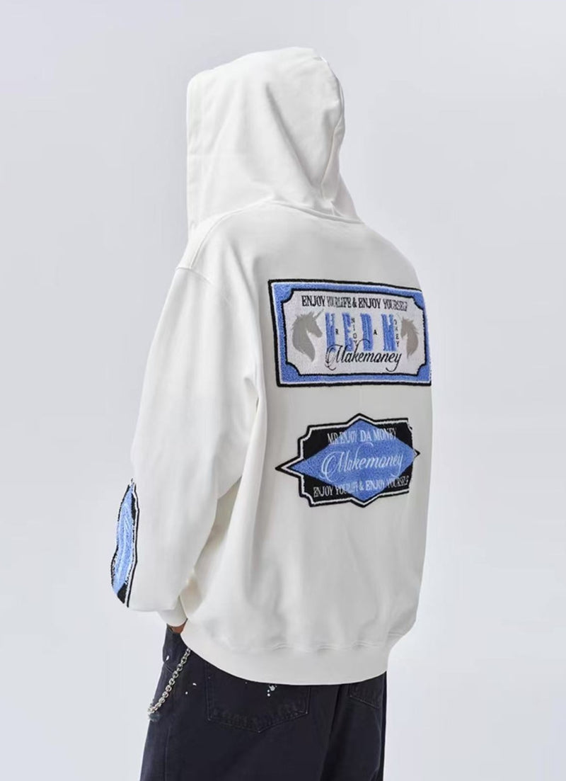 MEDM Retro Typography Embroidered Zipper Hoodie