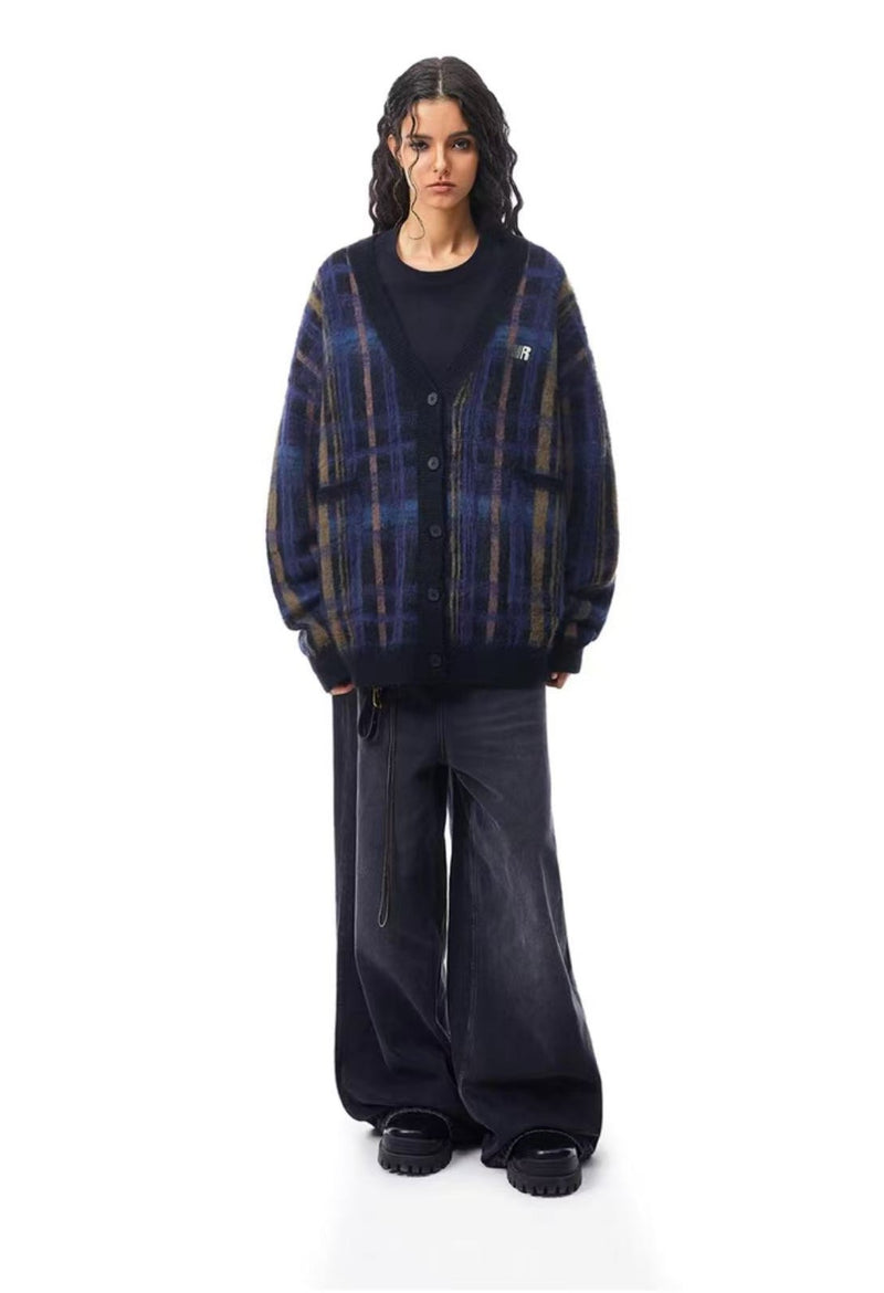 FDR Retro V-neck Plaid Sweater Jacket