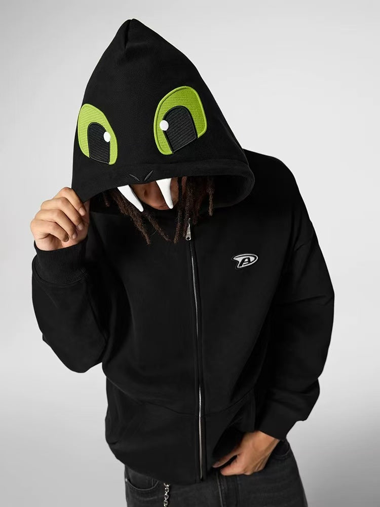 ACHOCK Little Devil Embroidered Velvet Zipper Hoodie