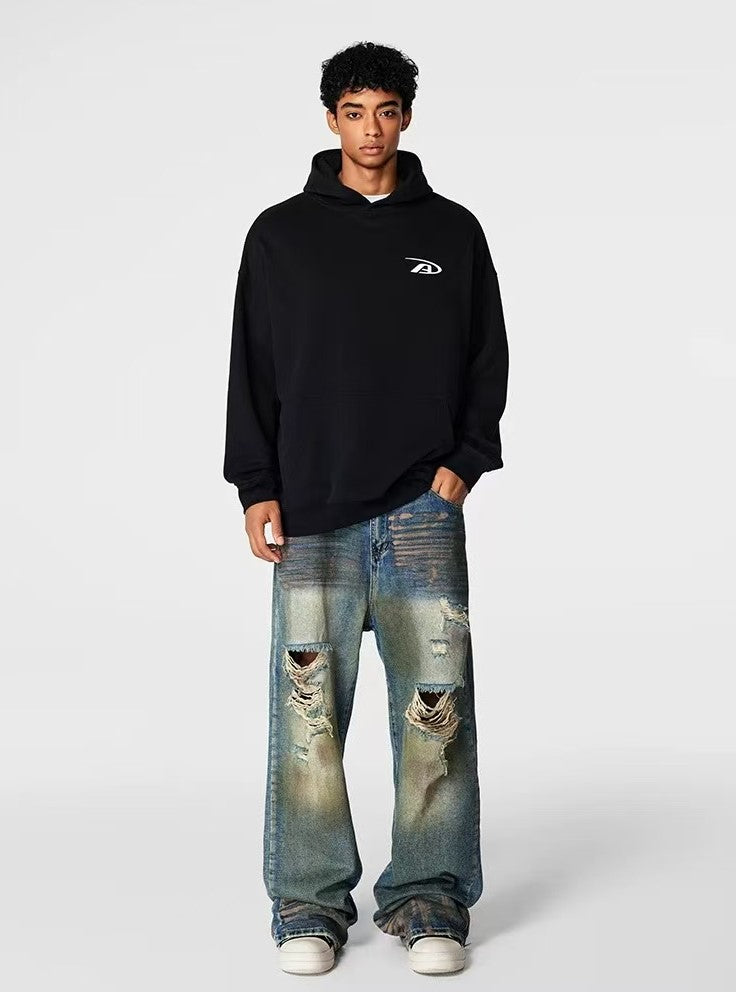 ACHOCK Retro Distressed Straight Leg Jeans