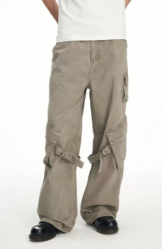 BIPOLAR Retro Ribbon Multi-pocket Workwear Style Pants