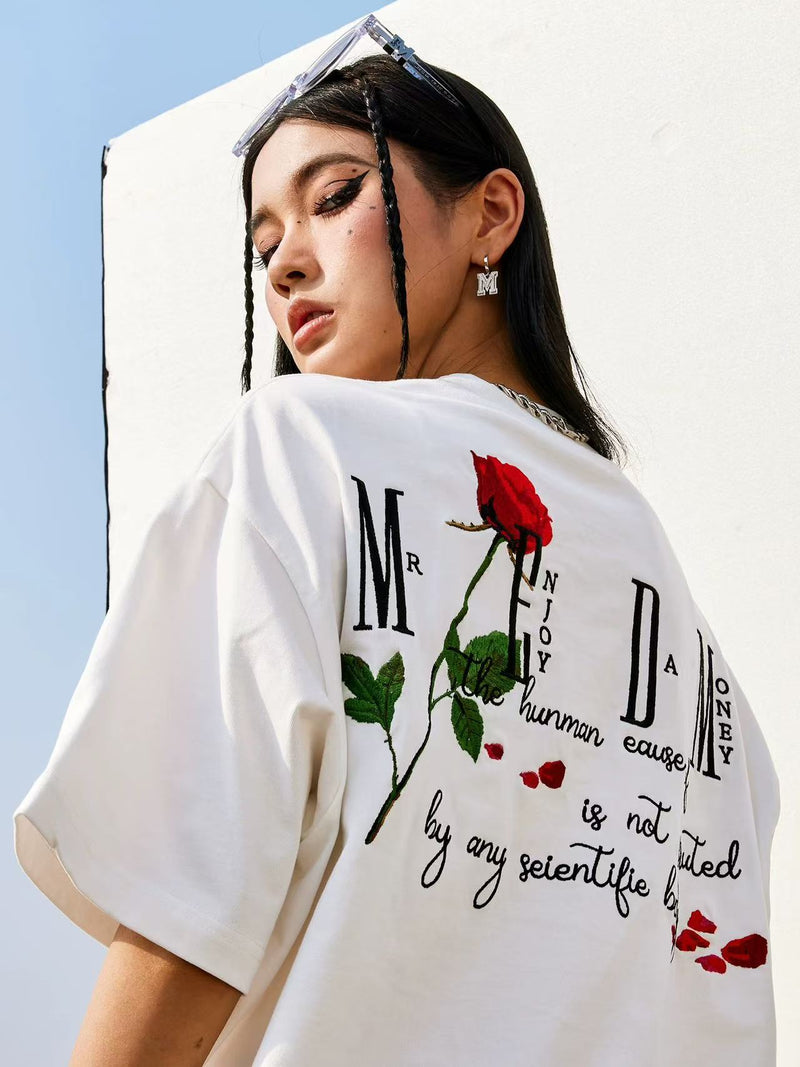 MEDM Rose embroidery Short-sleeved T-shirt