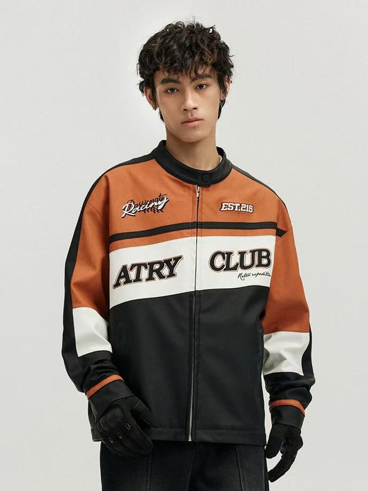 ATRY Contrast Color Racing Leather Jacket