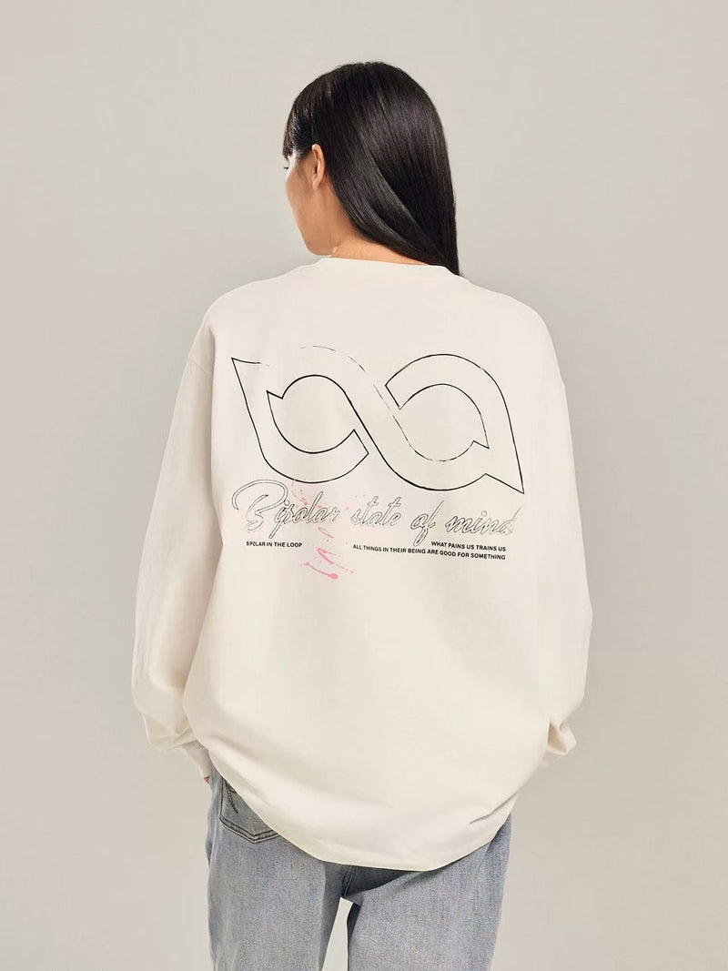 BIPOLAR Ink Print Loose Couple Long-sleeve T-shirt