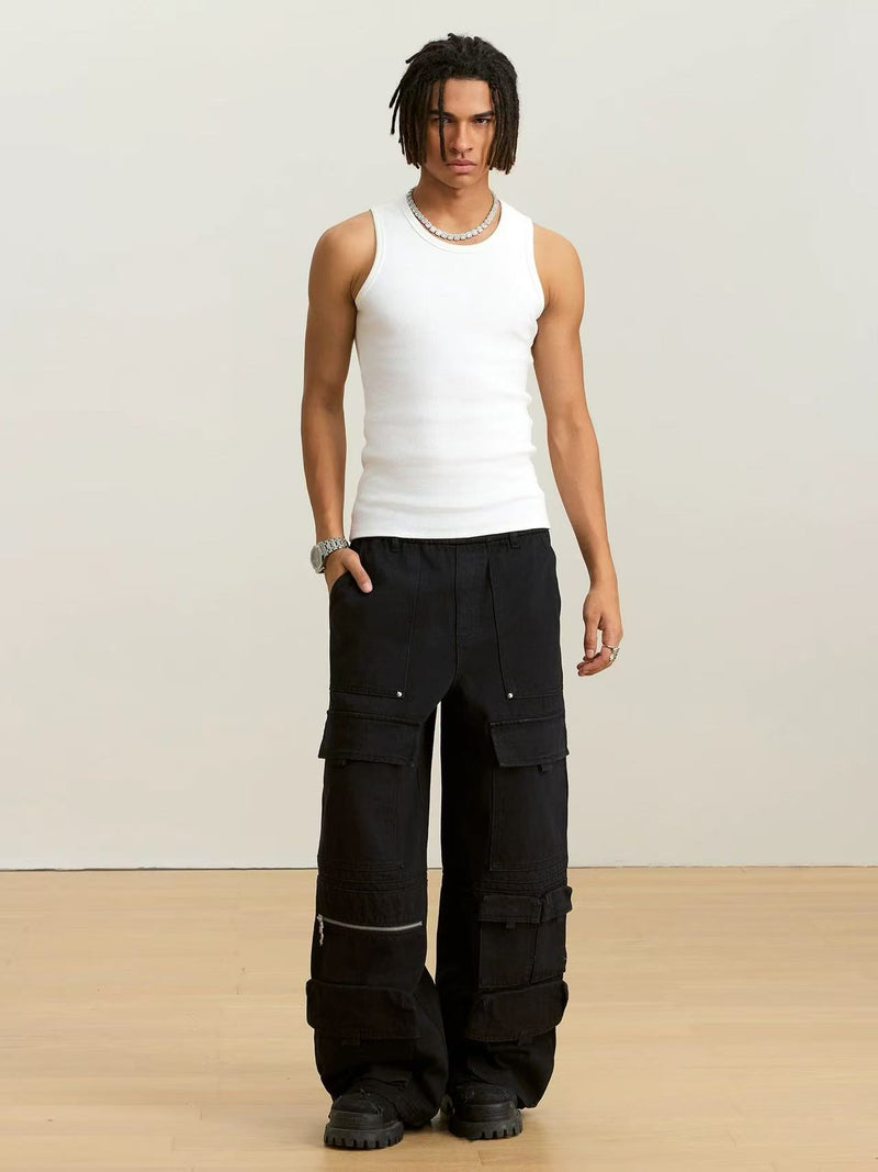 STK Multi-Pocket Cargo Straight-Leg Paratrooper Pants