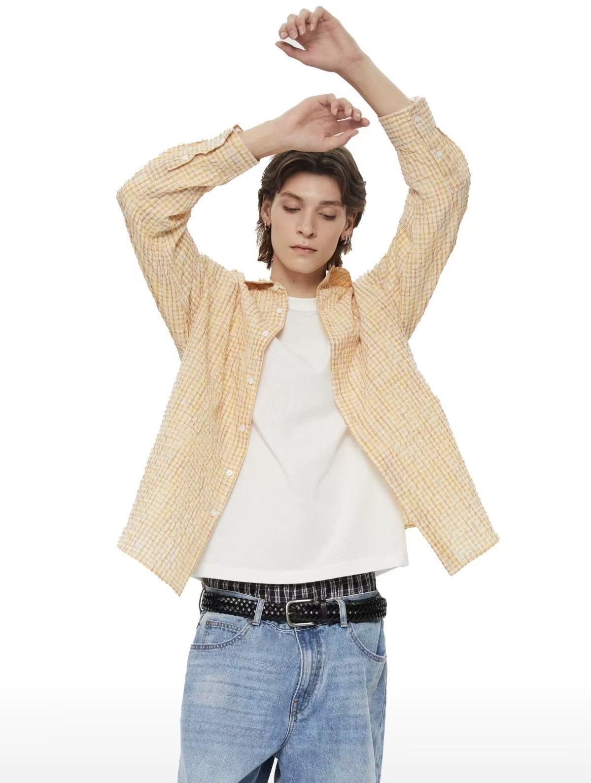 WASSUP Pocket Plaid Long Sleeve Polo