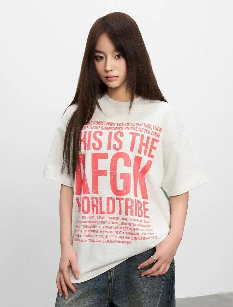 AFGK Mottled Distressed Printed Short-sleeved T-shirt