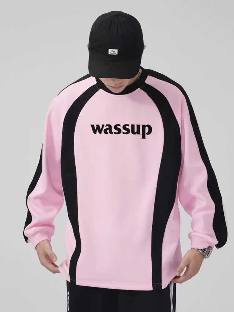 WASSUP Patchwork Contrast Color Long Sleeve Polo