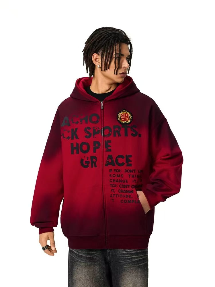 ACHOCK Logo High Street Distressed Zipper Sweatshirt