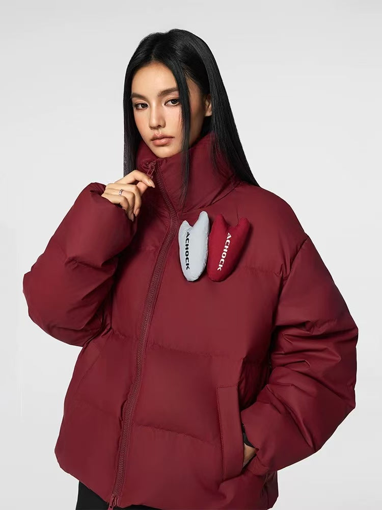 ACHOCK PU Leather Velcro Down Jacket