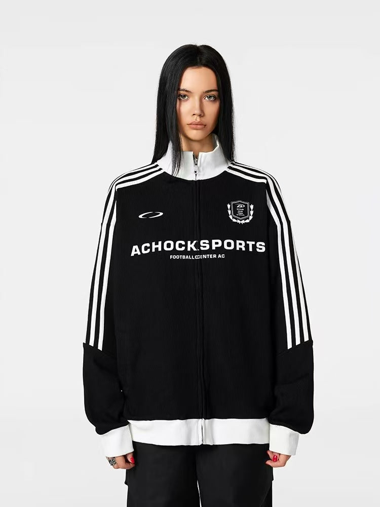 ACHOCK Stand Collar Color Matching Zipped Jacket