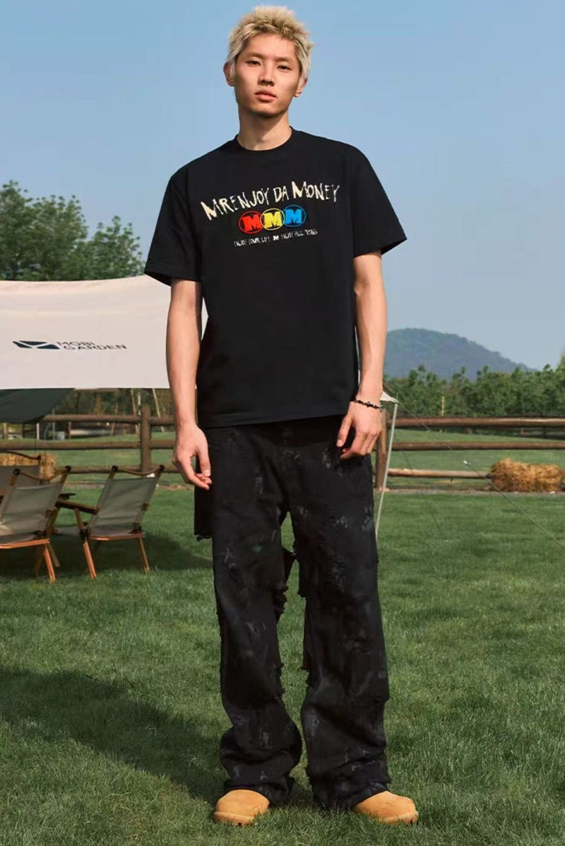 MEDM Ink Word Embroidered Short-sleeved T-shirt