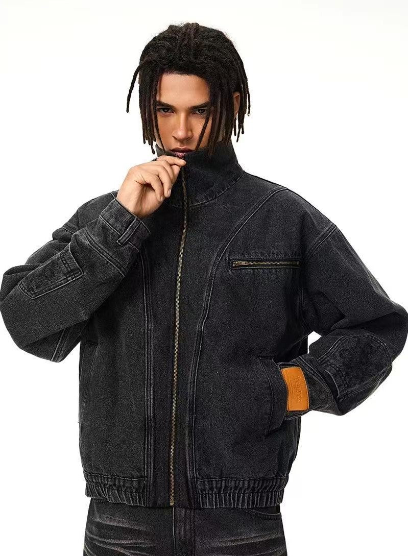 ACHOCK Street Wash Deconstructed Stand Collar Denim Jacket