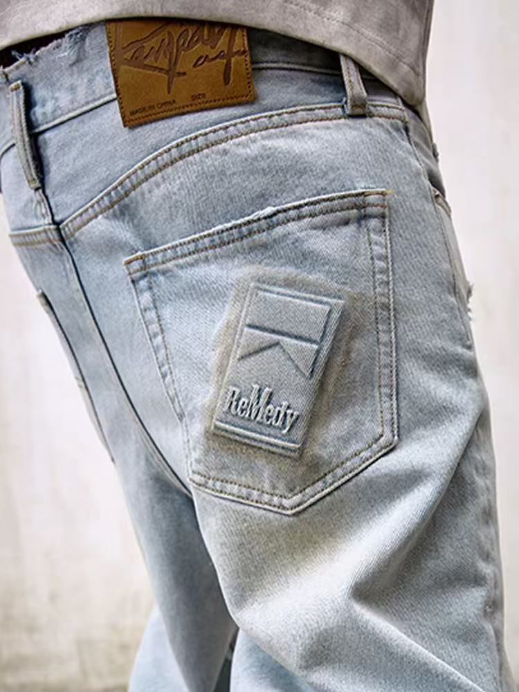 REMEDY Washed Ripped Straight-leg Jeans
