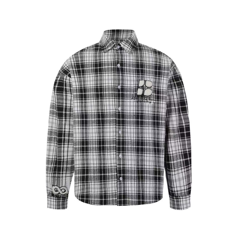 BIPOLAR Fleece patchwork Brushed Contrast plaid Tops