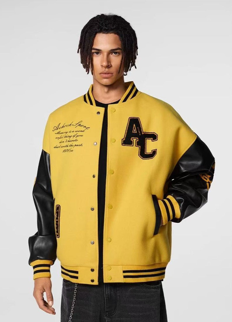 ACHOCK Waffle Logo Embroidered Baseball Jacket