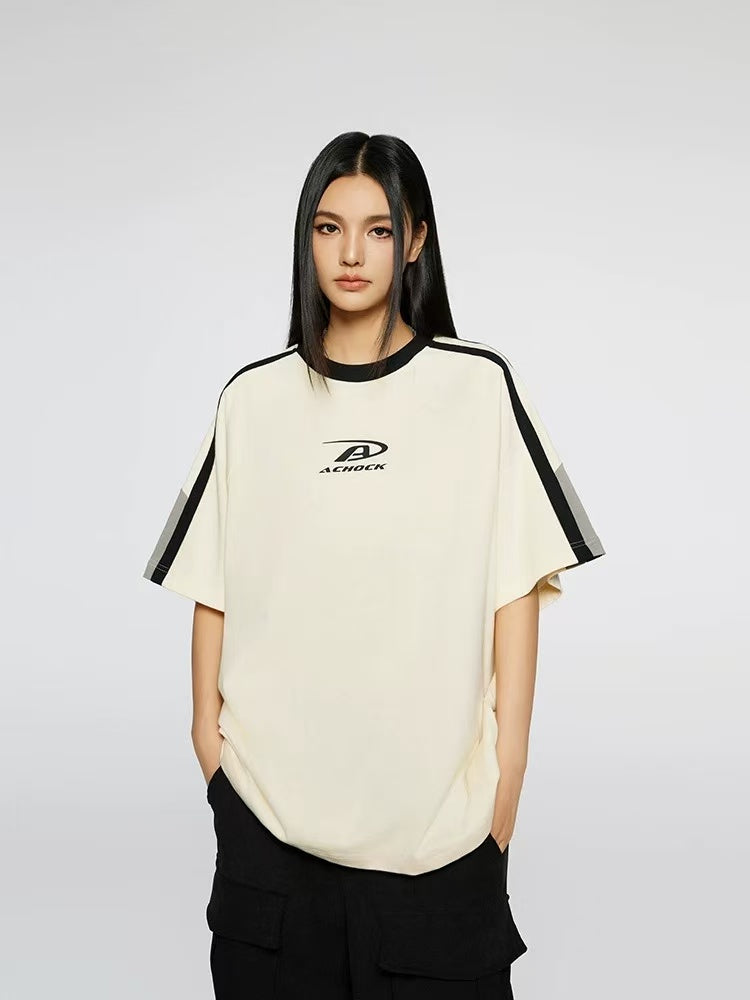 ACHOCK Contrast Color Patchwork Printed T-shirt