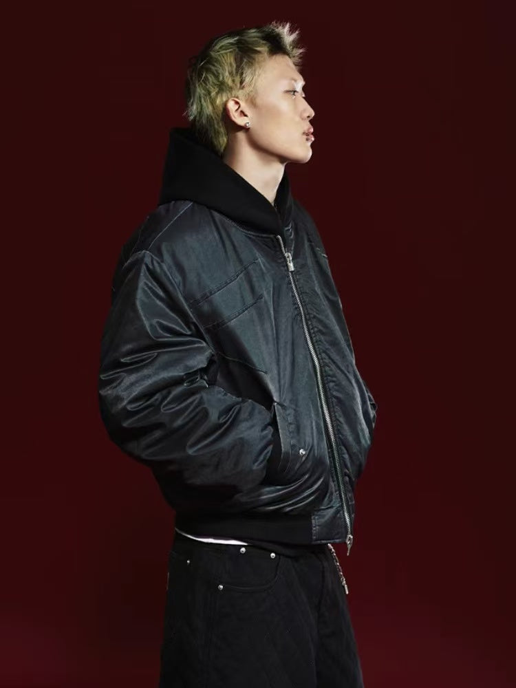 REMEDY Pleated Quilted Bomber Jacket