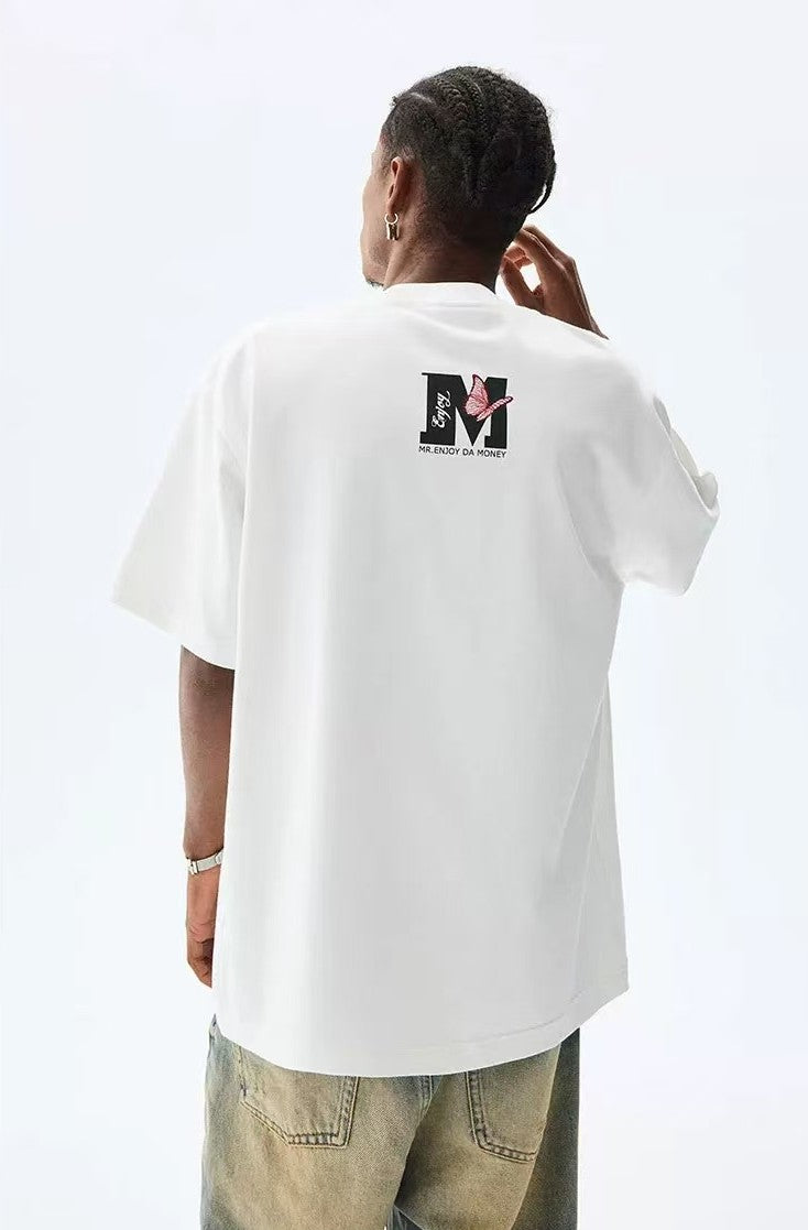 MEDM Origami Slice Rose Butterfly Embroidered Short-sleeved T-shirt