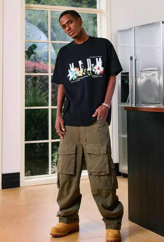 MEDM Appliqué Floral Short-sleeved T-shirt