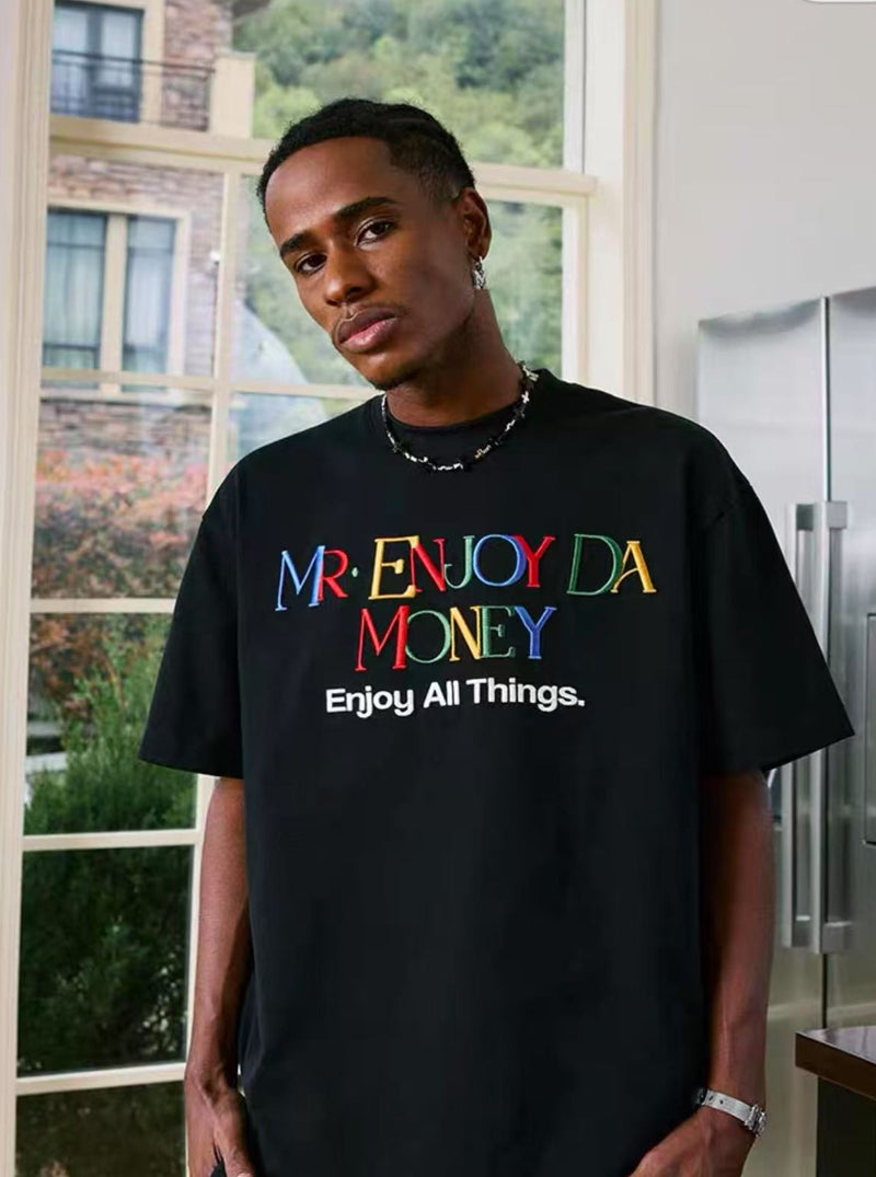 MEDM Rainbow Letter Embroidered Logo Short-sleeved T-shirt