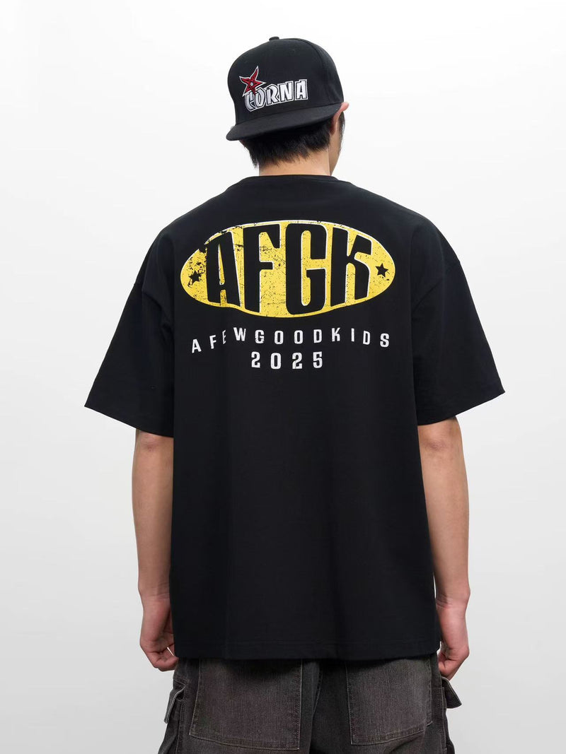 AFGK Retro Distressed Logo Print Short-sleeved T-shirt