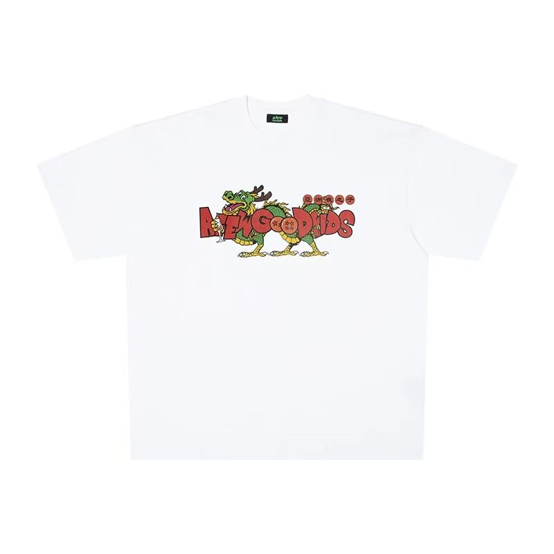 AFGK Cartoon Dragon Printed Short-sleeve T-shirt