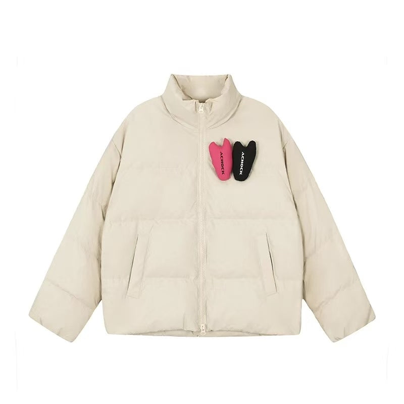 ACHOCK PU Leather Velcro Down Jacket