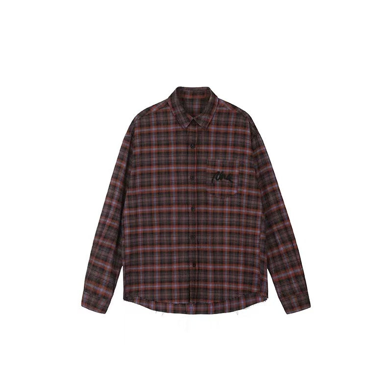 ACHOCK Retro Contrast Plaid Long-sleeve Shirt