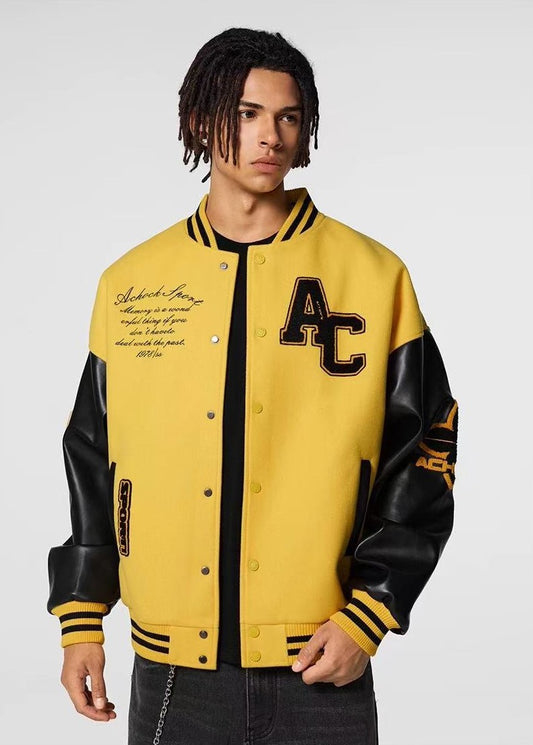 ACHOCK Waffle Logo Embroidered Baseball Jacket