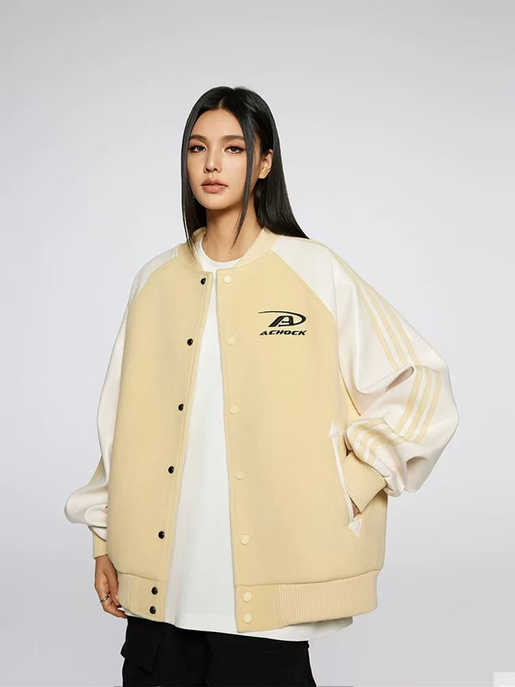 ACHOCK Contrast Patchwork Raglan-sleeve Baseball Jersey