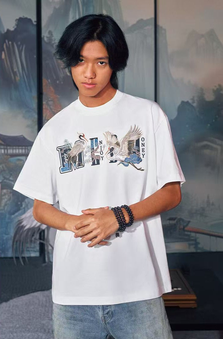MEDM Crane Embroidered Short-sleeve T-shirt