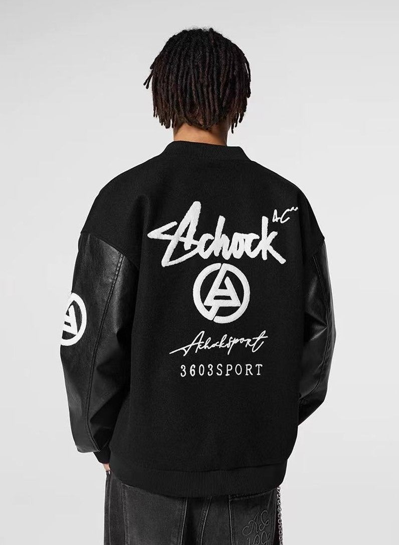 ACHOCK Retro Patchwork PU Leather Jacket