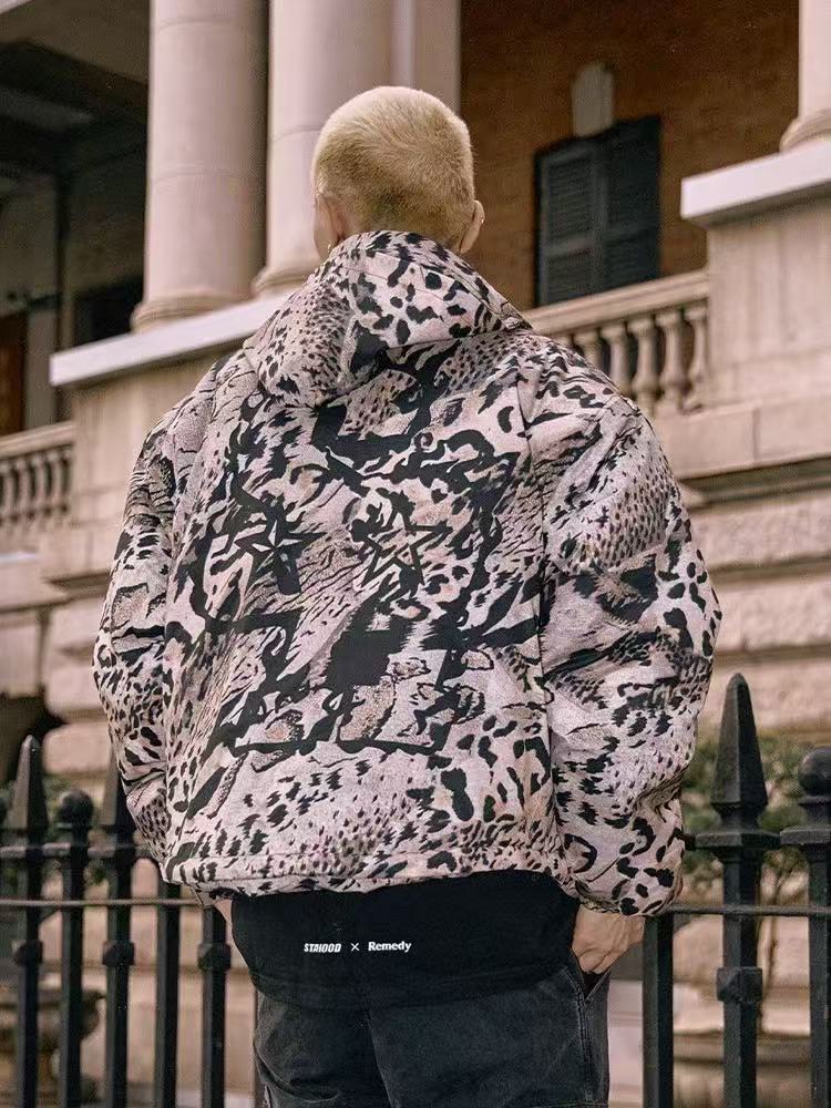 REMEDYxSTA Leopard Print Hooded Cotton Coat