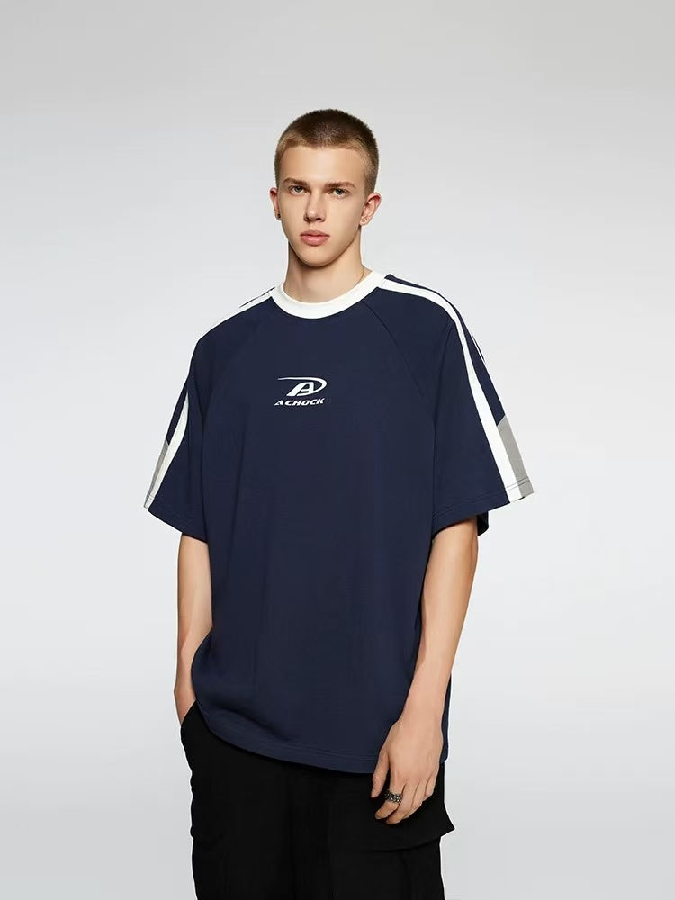 ACHOCK Contrast Color Patchwork Printed T-shirt
