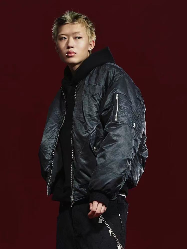 REMEDY Pleated Quilted Bomber Jacket