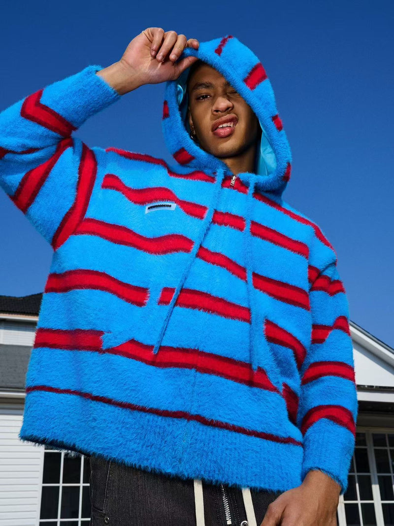 AFGK Striped Zip Hooded Cardigan Sweater
