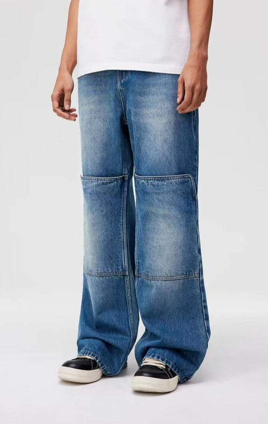 ATRY Retro Patch Washed Bootcut Denim Trousers